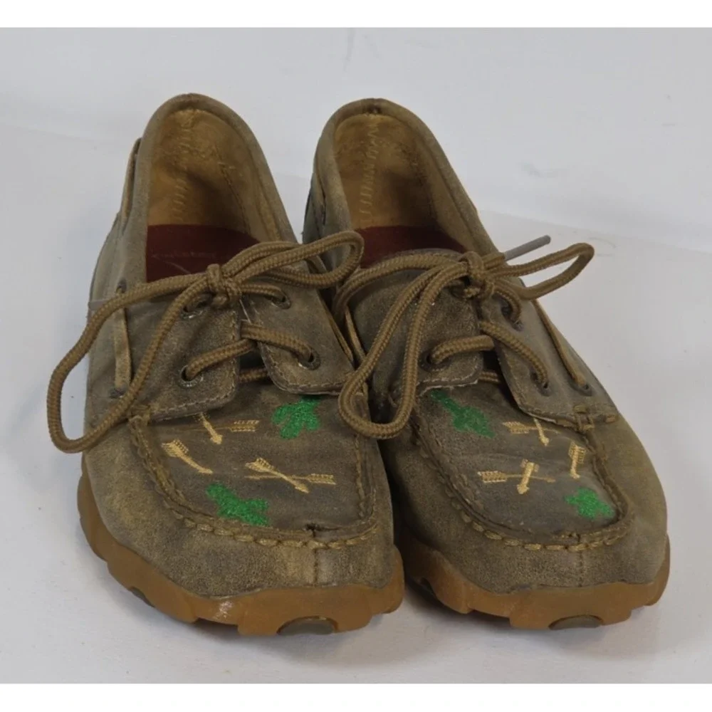 Twisted X Kids Size 2 Painted Cactus Arrow Leather Deck Shoes Moc Loafers Chill